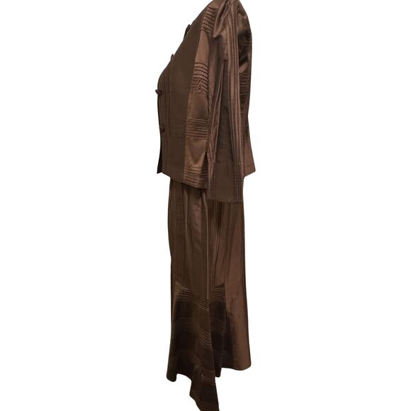 Emmelle New York Silk Skirt and Jacket Set Size S Chocolate Brown Quiet Luxury - Picture 3 of 7